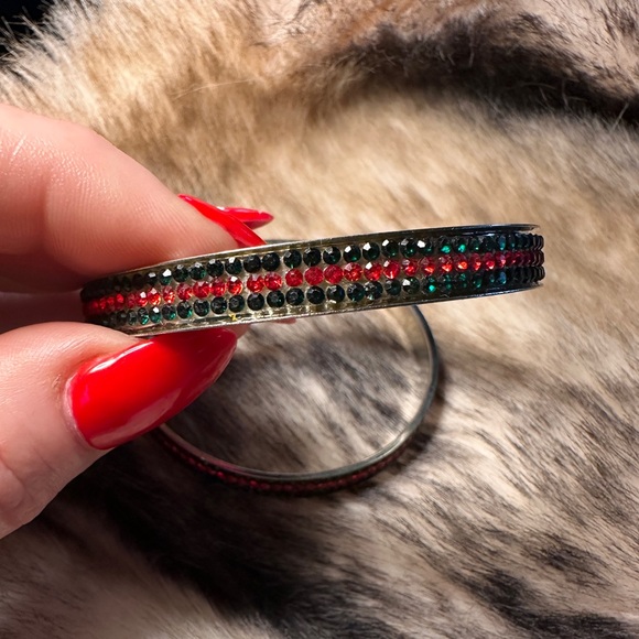 Festive Crystal Rhinestone Silver Tone Hoop Earrings - Picture 3 of 5